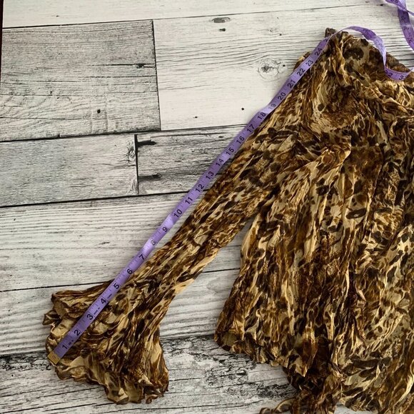 Vintage Y2K Sheer Leopard Print Flare Sleeve Ruffle V-Neck Blouse - Picture 12 of 12